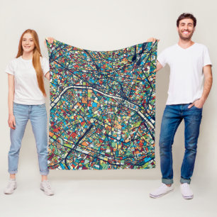 Bunte Karte Paris Frankreich   Fleecedecke