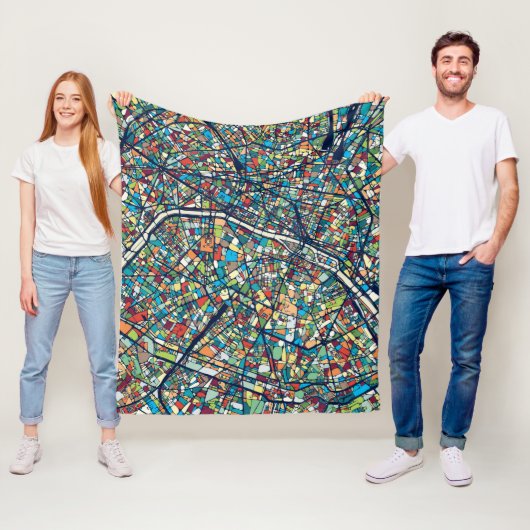 Bunte Karte Paris Frankreich | Fleecedecke (Beispiel)