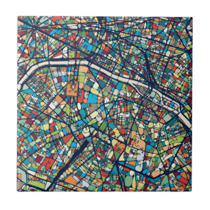 Bunte Karte Paris Frankreich   Fliese
