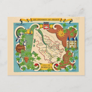 Bunte Karte von Bordeaux Frankreich Postkarte