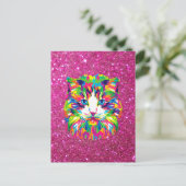 Bunte Katze auf funkelndem Hintergrund Postkarte (Stehend Vorderseite)