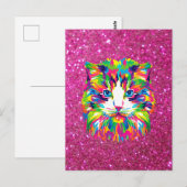 Bunte Katze auf funkelndem Hintergrund Postkarte (Vorne/Hinten)