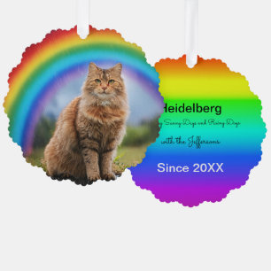 Bunte Katze auf Regenbogen  Ornament Karte