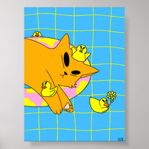 Bunte Katze im Pool-Badezimmer Poster