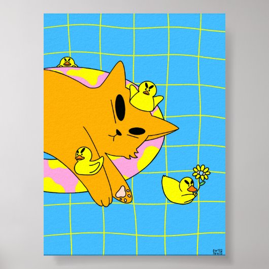Bunte Katze im Pool-Badezimmer Poster (Vorne)