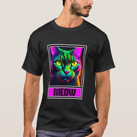 Bunte Katze Kitty Meow T-Shirt (Vorderseite)
