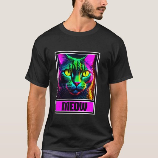 Bunte Katze Kitty Miauen T-Shirt (Vorderseite)