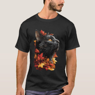 Bunte Katze mit Herbstlaub Herbstblumen Felin T-Shirt