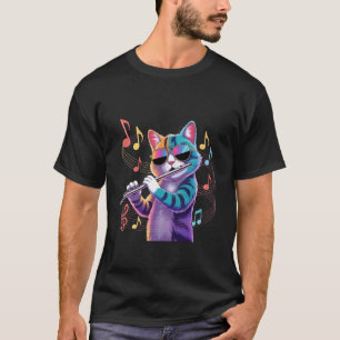 Bunte Katze mit Sonnenbrille spielt Flöte Katze T-Shirt