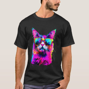 Bunte Katze mit Sonnenbrille Tierkunst T-Shirt
