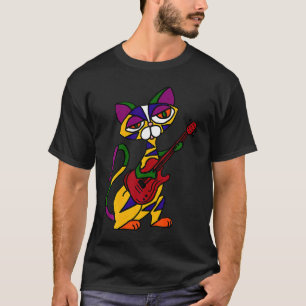 Bunte Katze spielt elektrische Gitarre Rocker Katz T-Shirt