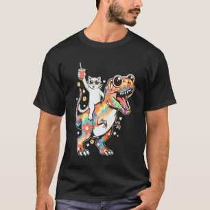 Bunte Katze T-Rex Party Rave EDM Festival Nacht C T-Shirt