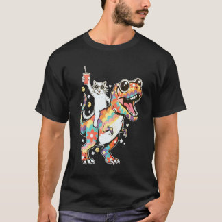 Bunte Katze T-Rex Party Rave EDM Festival Nacht C T-Shirt