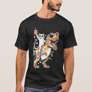 Bunte Katze T-Rex Party Rave EDM Festival Nacht C T-Shirt