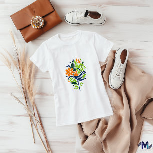 Bunte Katze und florale abstrakte Kunst T-Shirt