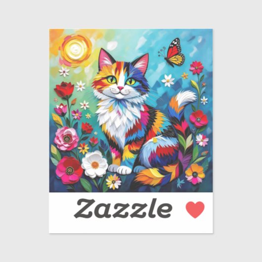 Bunte Katze und Schmetterling Aufkleber (Blatt)