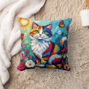 Bunte Katze und Schmetterling Kissen