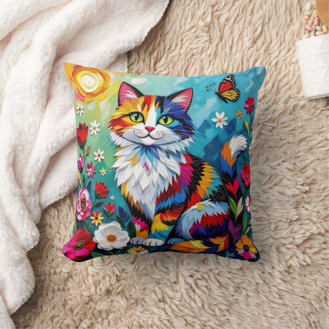 Bunte Katze und Schmetterling Kissen (Decke)