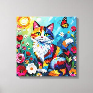 Bunte Katze und Schmetterling Leinwanddruck