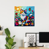 Bunte Katze und Schmetterling Poster (Heimbüro)