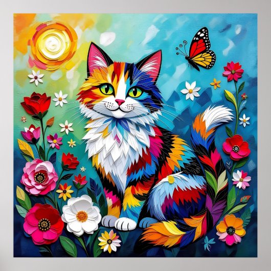 Bunte Katze und Schmetterling Poster (Vorne)
