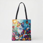 Bunte Katze und Schmetterling Tasche (Vorderseite)