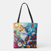 Bunte Katze und Schmetterling Tasche (Rückseite)