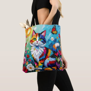 Bunte Katze und Schmetterling Tasche