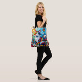 Bunte Katze und Schmetterling Tasche (Am Model)