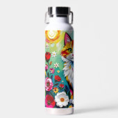 Bunte Katze und Schmetterling   Trinkflasche (Vorne)