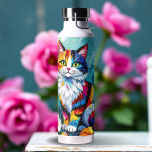 Bunte Katze und Schmetterling Trinkflasche