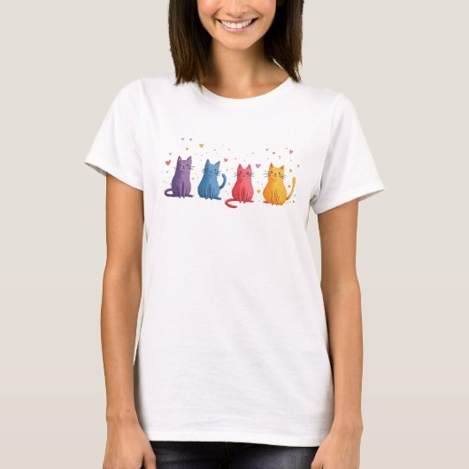 Bunte Katzen Cartoon T-Shirt (Vorderseite)