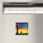 Bunte Katzen-Eichenbaum-Landschaft Creationarts Magnet (In Situ (Geschirrspüler))