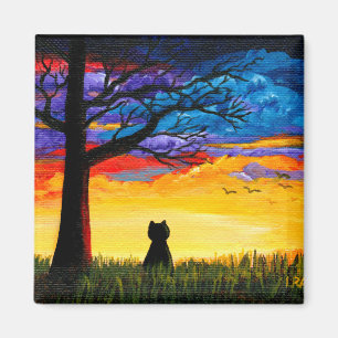 Bunte Katzen-Eichenbaum-Landschaft Creationarts Magnet