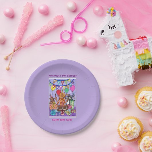 Bunte Katzen Geburtstagsparty Pappteller (Party)
