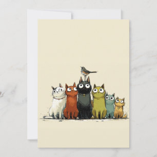 Bunte Katzen Gruppe – Süße verspielte Katzen Kunst Feiertagskarte