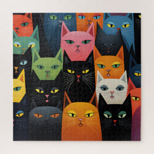 BUNTE KATZEN KUNST GROSSER PUZZLE