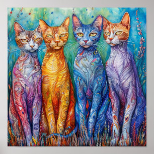 Bunte Katzen malen lebendige fantastische Tiere Poster