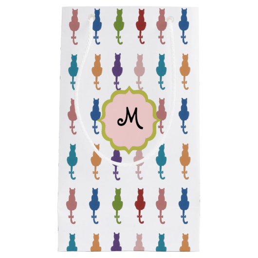 Bunte Katzen-Monogramm-Geschenk-Tasche Kleine Geschenktüte (Vorderseite)