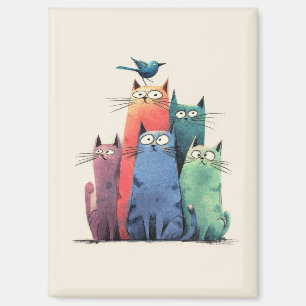 Bunte Katzen stapeln sich – Süße, verspielte Katze Magnet