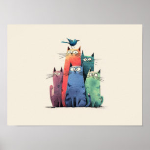 Bunte Katzen stapeln sich – Süße, verspielte Katze Poster