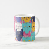 Bunte Katzen-Tasse – Verspielte Feline Pop-Art Kaffeetasse (VorderseiteRechts)