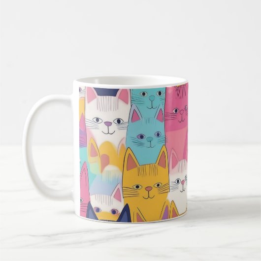 Bunte Katzen-Tasse – Verspielte Feline Pop-Art Kaffeetasse (Links)