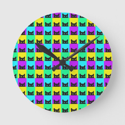 Bunte Katzenblock Runde Wanduhr (Vorderseite)