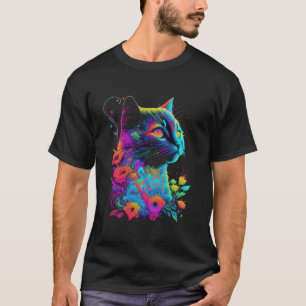 Bunte Katzenblume Psychedelische Kunst T-Shirt