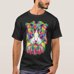 Bunte Katzengesicht-Wasserfarbe im impressionistis T-Shirt