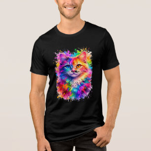 Bunte Katzenillustration mit Farbspritzern Tri-Blend Shirt