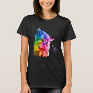 Bunte Katzenkopf-Pop-Style helle Katze und Butte T-Shirt