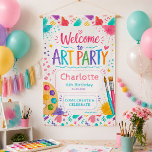 Bunte Kinderkunstparty 6. Geburtstagsmalerei Banner