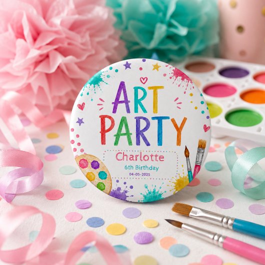 Bunte Kinderkunstparty 6. Geburtstagsmalerei Button